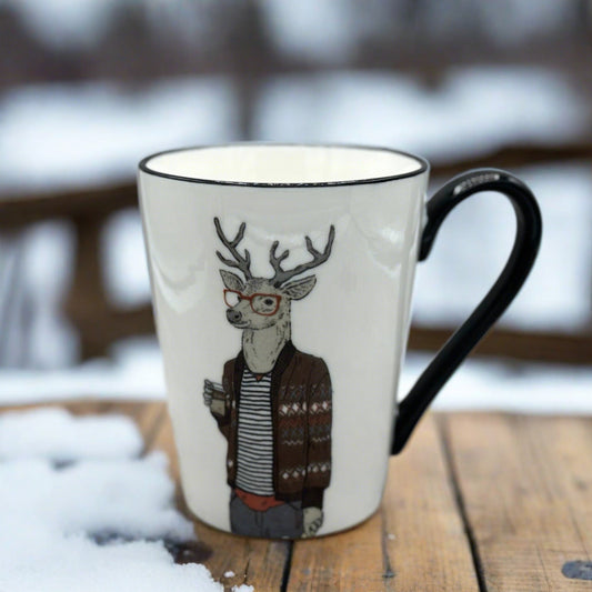 Coffee Mug with Hipster Deer in Glasses & Sweater