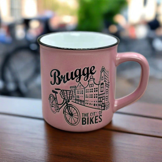 Pink Retro Brugge-themed Camp Mug